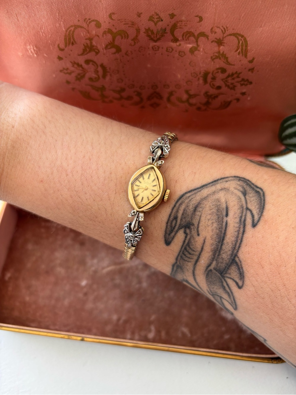 Vintage Paul Monet Two-Tone Gold Ladies Cocktail Watch with Yellow Gold Dial